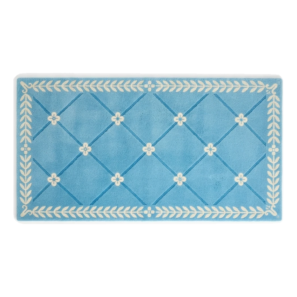 Azure Blue Trellis Hand-Tufted Runner with Ivory Laurel Border - alternate view