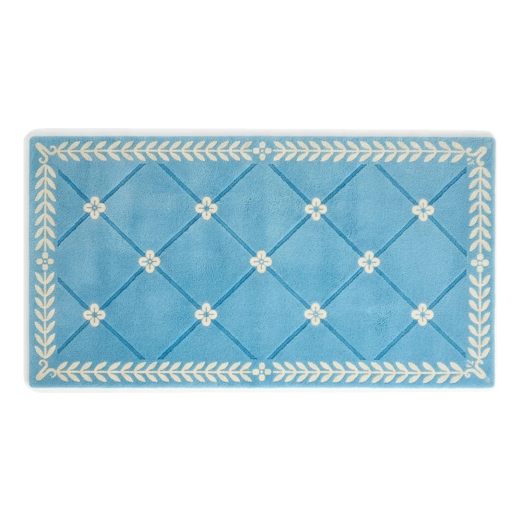 Azure Blue Trellis Hand-Tufted Runner with Ivory Laurel Border - alternate view