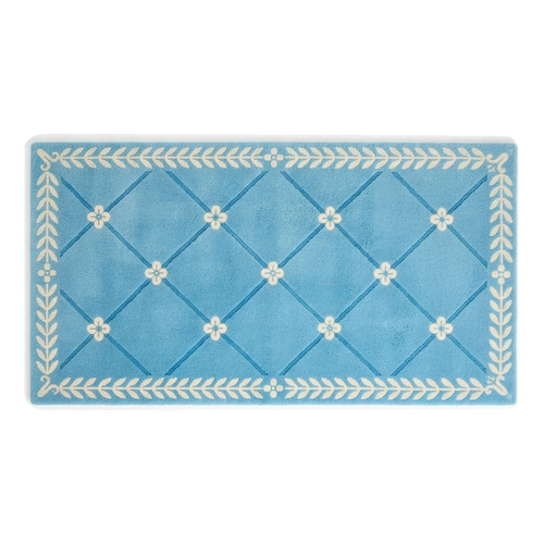 Azure Blue Trellis Hand-Tufted Runner with Ivory Laurel Border - alternate view