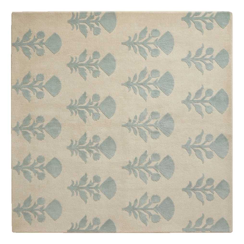 Beige Hand-Tufted Rug with Seafoam Floral Sprigs - alternate view