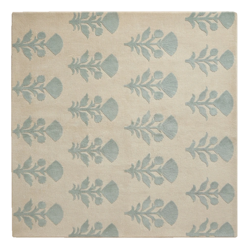 Beige Hand-Tufted Rug with Seafoam Floral Sprigs - alternate view