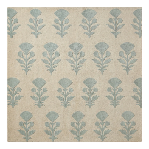 Beige Hand-Tufted Rug with Seafoam Floral Sprigs