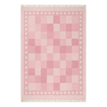 Blush Pink Checkerboard Cotton Flat Weave Rug with Ivory Diamond Border