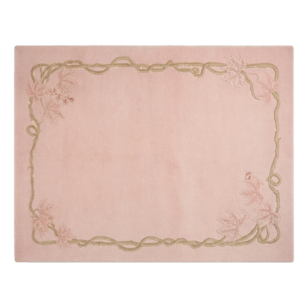 Blush Pink Chinese Art Deco Hand-Knotted Rug with Gold Ribbon Border - alternate view