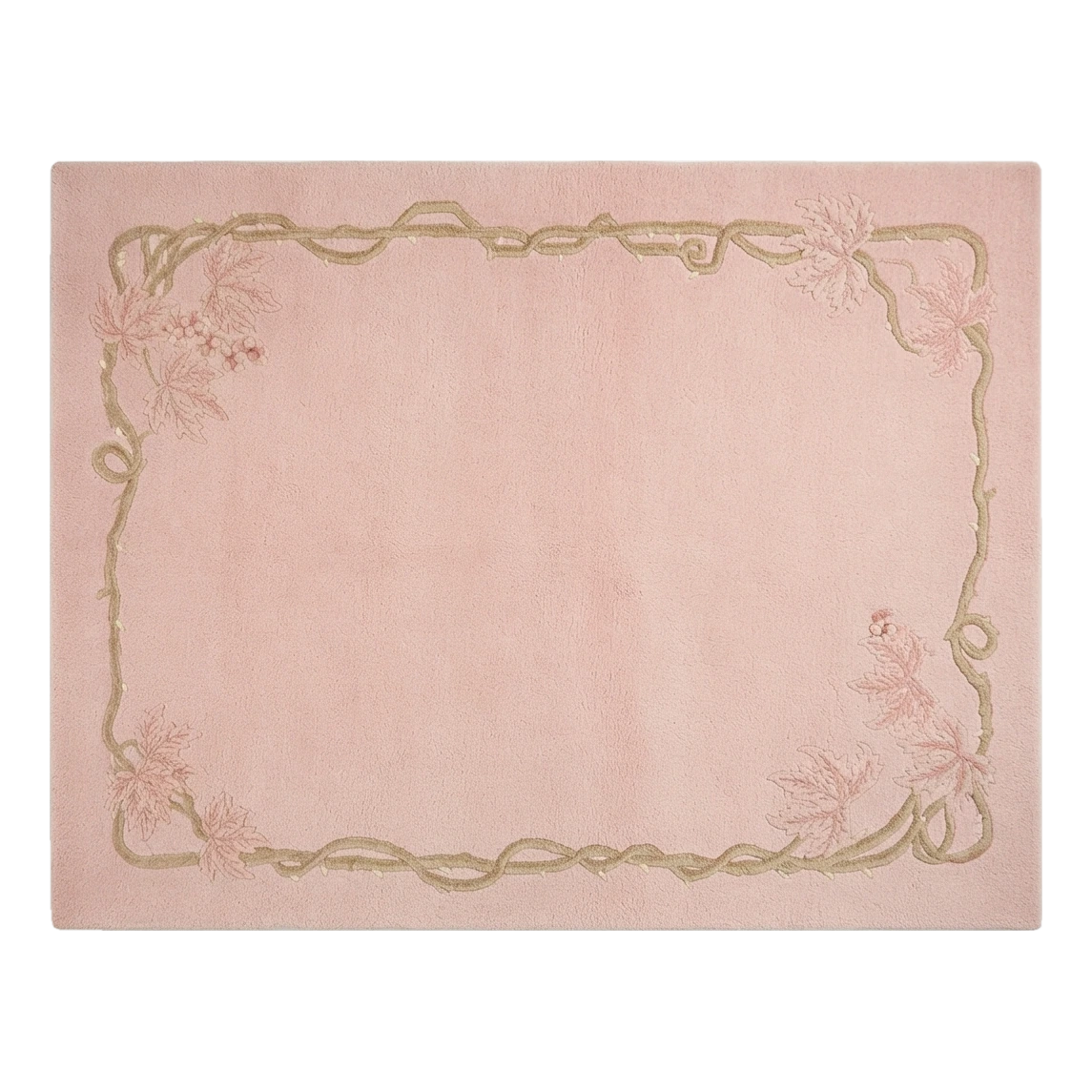 Blush Pink Chinese Art Deco Hand-Knotted Rug with Gold Ribbon Border - alternate view