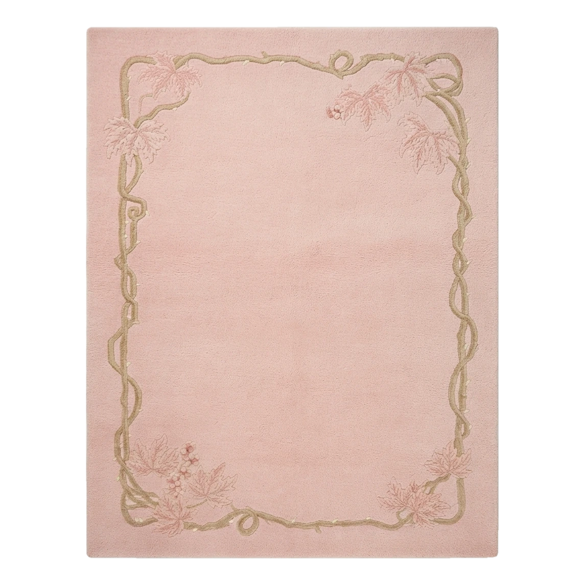 Blush Pink Chinese Art Deco Hand-Knotted Rug with Gold Ribbon Border
