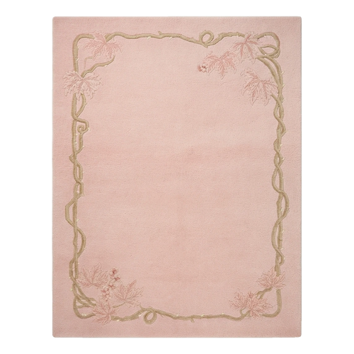 Blush Pink Chinese Art Deco Hand-Knotted Rug with Gold Ribbon Border