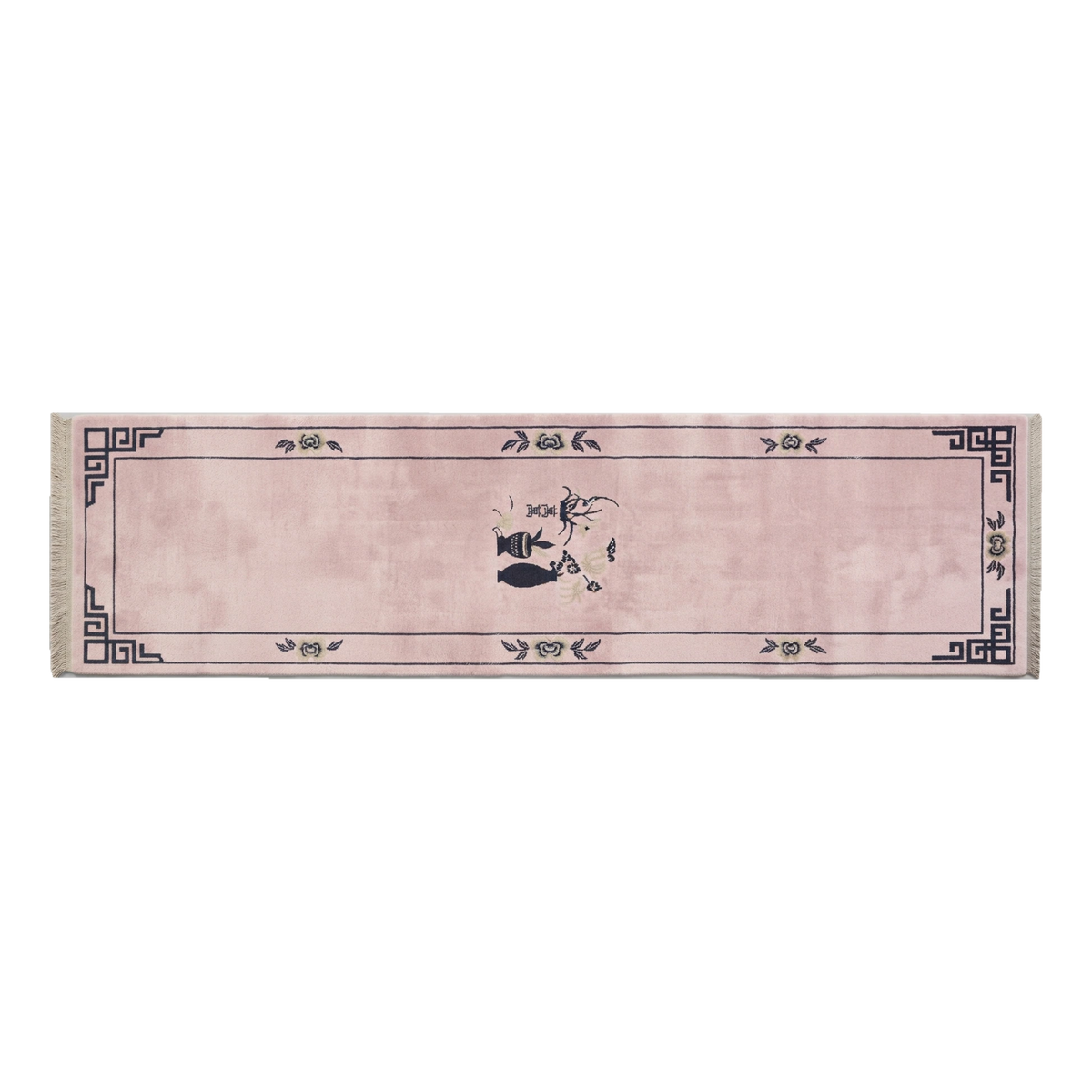 Blush Pink Chinese Art Deco Hand-Knotted Runner with Charcoal Vase - alternate view