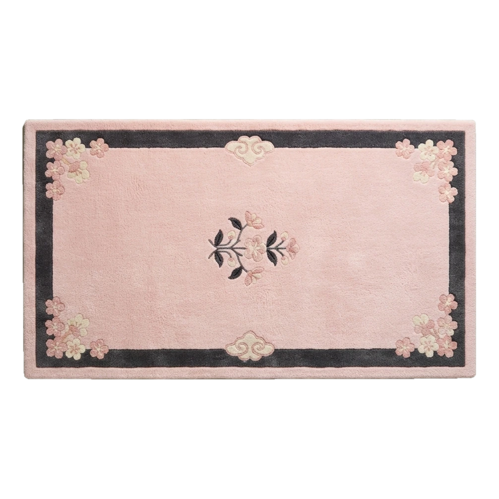 Blush Pink Chinese Art Deco Hand-Tufted Runner with Charcoal Border - alternate view