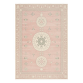 Blush Pink Chinese Medallion Hand-Knotted Rug with Greek Key Border