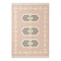 Blush Pink Cotton Flat Weave Rug with Grey Hexagon Medallions