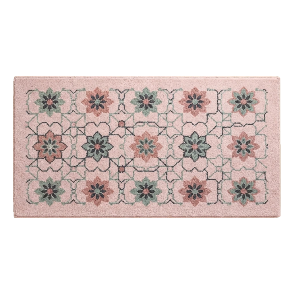 Blush Pink Floral Lattice Hand-Tufted Runner with Sage Blooms - alternate view