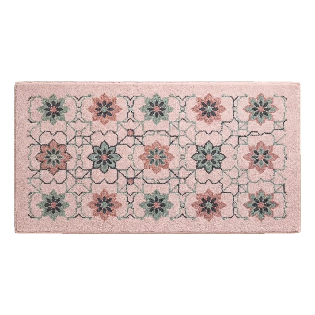 Blush Pink Floral Lattice Hand-Tufted Runner with Sage Blooms - alternate view