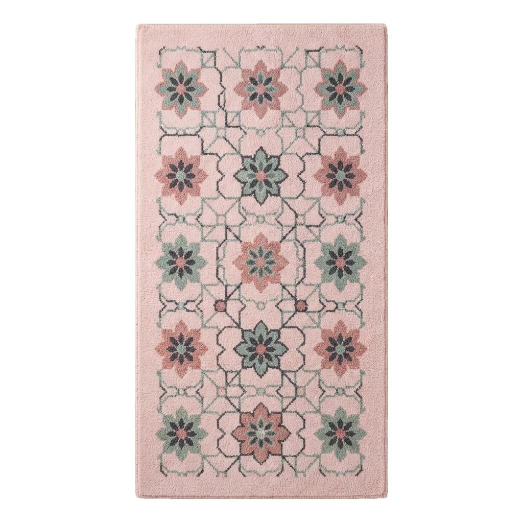 Blush Pink Floral Lattice Hand-Tufted Runner with Sage Blooms