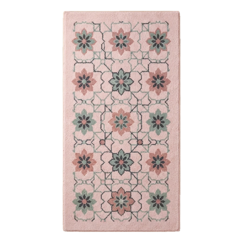 Blush Pink Floral Lattice Hand-Tufted Runner with Sage Blooms