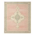 Blush Pink Hand-Knotted Rug with Ivory Medallion and Greek Key Border