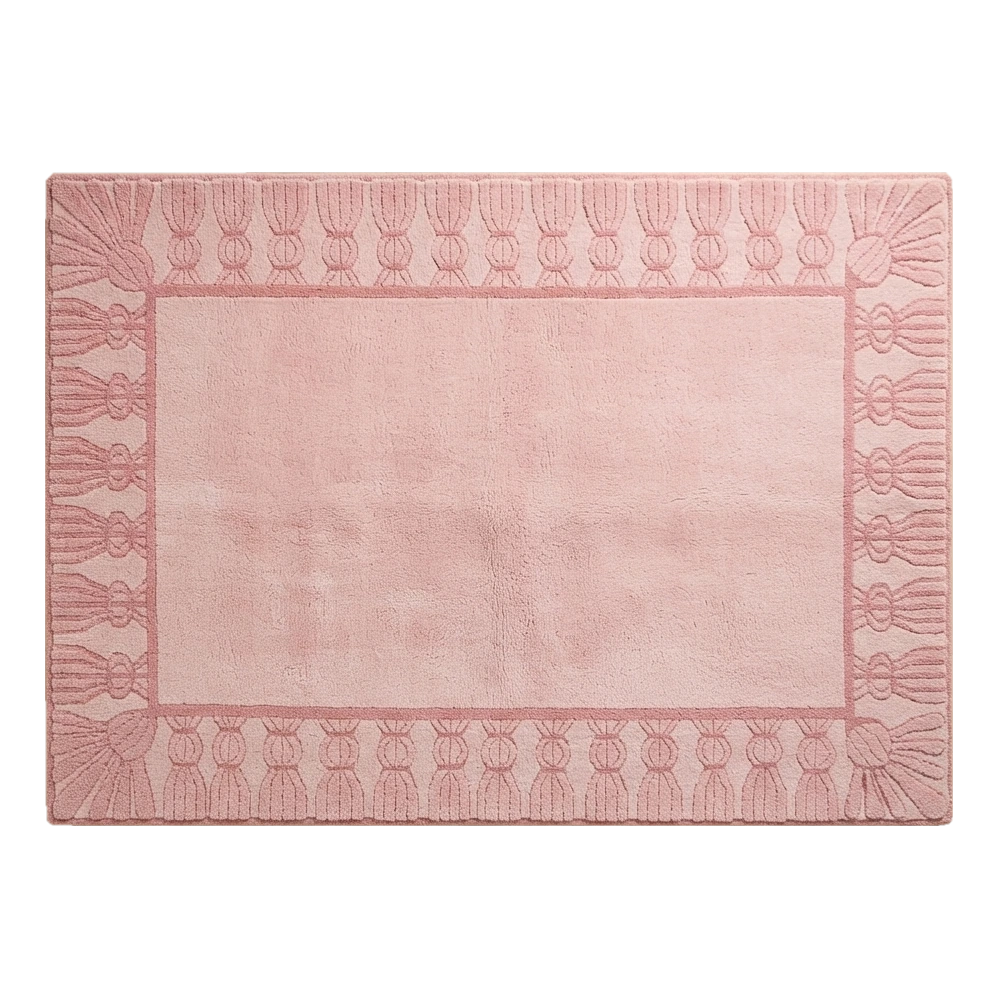 Blush Pink Hand-Tufted Rug with Carved Fan Tassel Border - alternate view