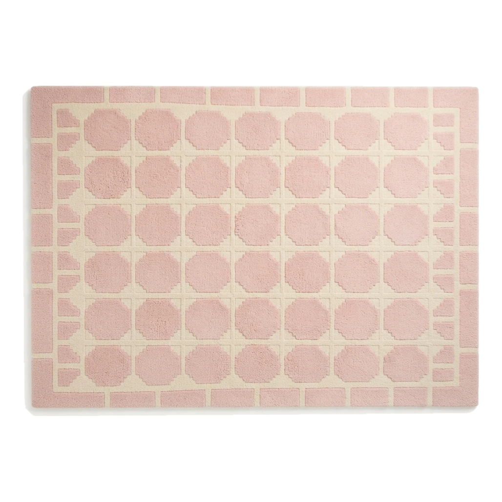 Blush Pink Hand-Tufted Rug with Cream Octagon Tiles - alternate view