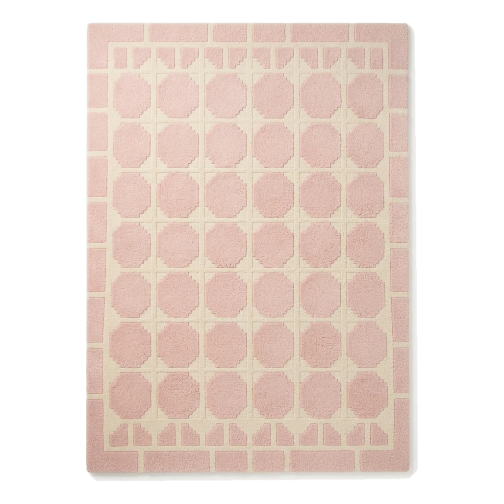 Blush Pink Hand-Tufted Rug with Cream Octagon Tiles