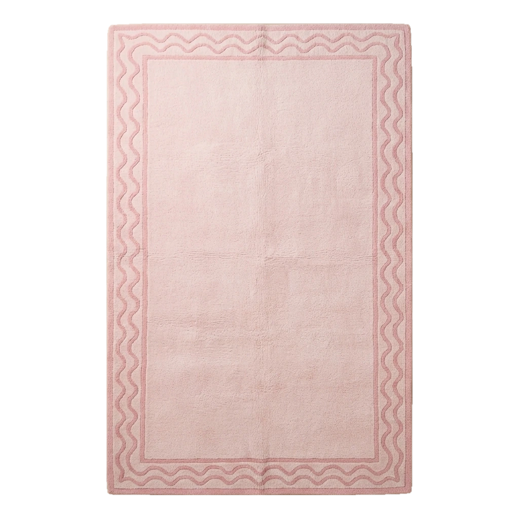 Blush Pink Hand-Tufted Rug with Rose Wave Border