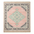Blush Pink Medallion Hand-Knotted Rug with Mint and Charcoal Border