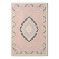Blush Pink Medallion Hand-Tufted Rug with Slate Blue Scroll Border