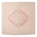 Blush Pink Medallion Square Hand-Knotted Rug with Ivory Floral Border