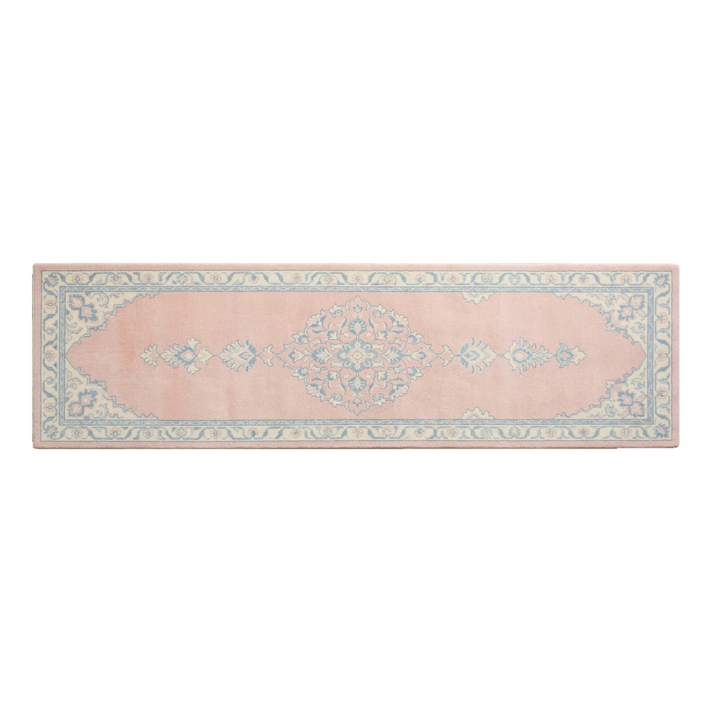 Blush Pink Persian Medallion Hand-Tufted Runner with Powder Blue Border - alternate view