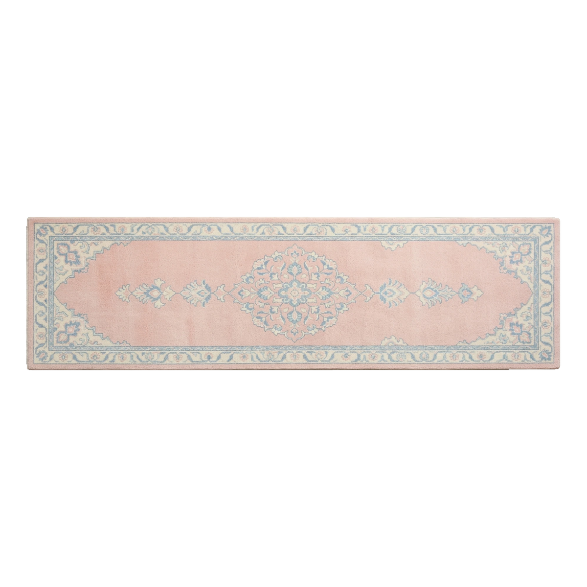 Blush Pink Persian Medallion Hand-Tufted Runner with Powder Blue Border - alternate view