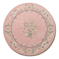 Blush Pink Round Chinese Art Deco Hand-Tufted Rug with Floral Border