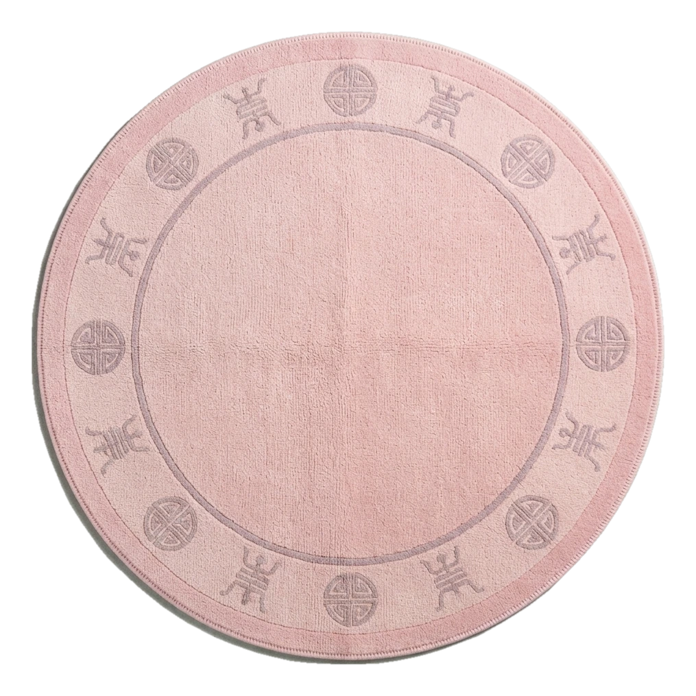 Blush Pink Round Hand-Knotted Rug with Mauve Shou Border