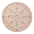 Blush Pink Round Hand-Tufted Rug with Coral Floral Medallion