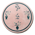 Blush Pink Round Hand-Tufted Rug with Teal Vase Motifs