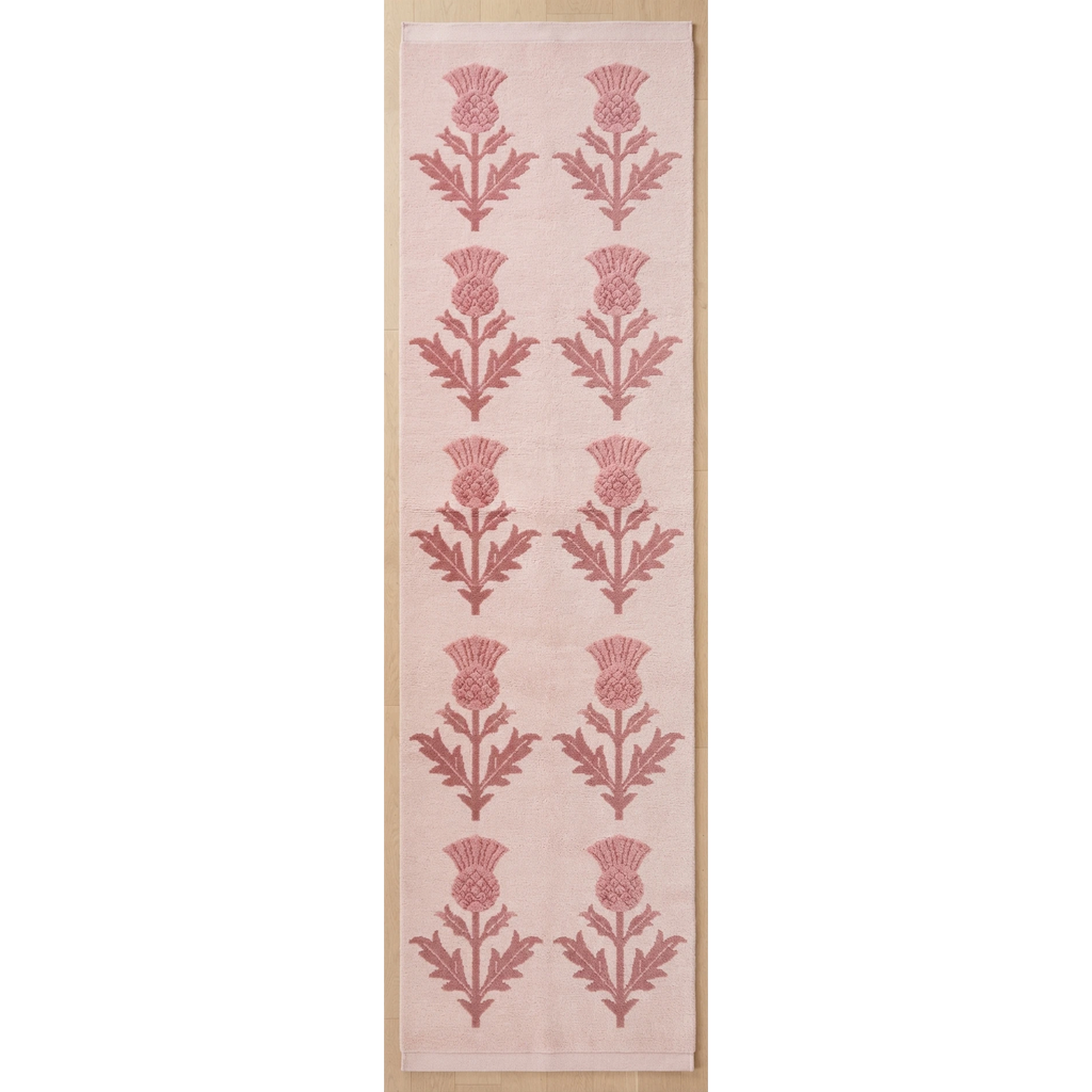 Blush Pink Thistle Hand-Tufted Runner with Rose Botanical Rows - studio photo