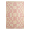 Blush Pink and Cream Checkerboard Hand-Tufted Rug with Pixel Border
