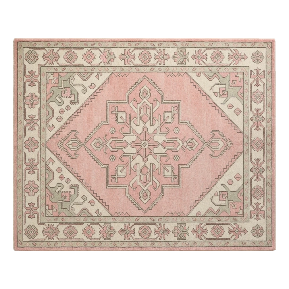 Blush Pink and Ivory Persian Medallion Hand-Tufted Rug - alternate view