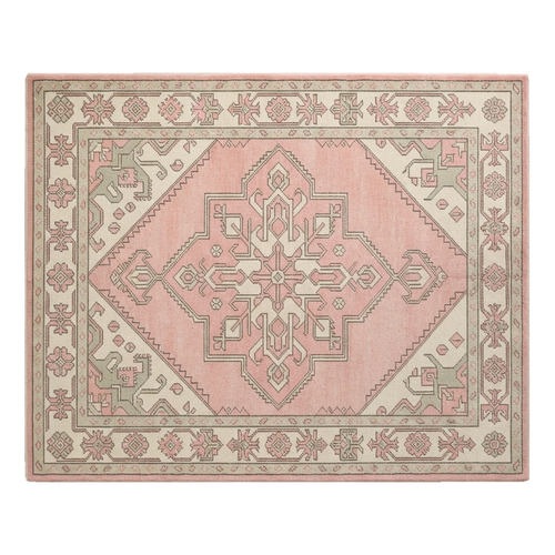 Blush Pink and Ivory Persian Medallion Hand-Tufted Rug - alternate view