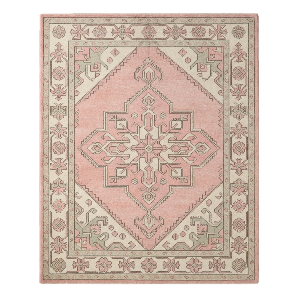 Blush Pink and Ivory Persian Medallion Hand-Tufted Rug