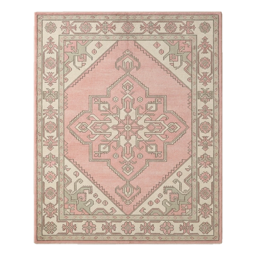 Blush Pink and Ivory Persian Medallion Hand-Tufted Rug