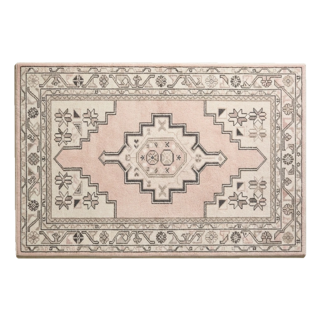 Blush Pink and Ivory Tribal Medallion Hand-Tufted Rug with Charcoal Accents - alternate view