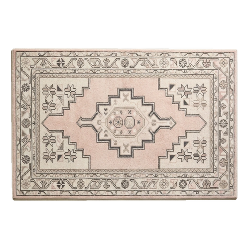 Blush Pink and Ivory Tribal Medallion Hand-Tufted Rug with Charcoal Accents - alternate view