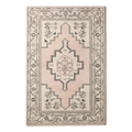 Blush Pink and Ivory Tribal Medallion Hand-Tufted Rug with Charcoal Accents