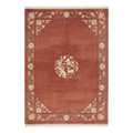 Brick Red Hand-Knotted Rug with Ivory Floral Vine Border and Roundel