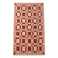 Brick Red and Blush Plaid Check Hand-Tufted Runner with Striped Border