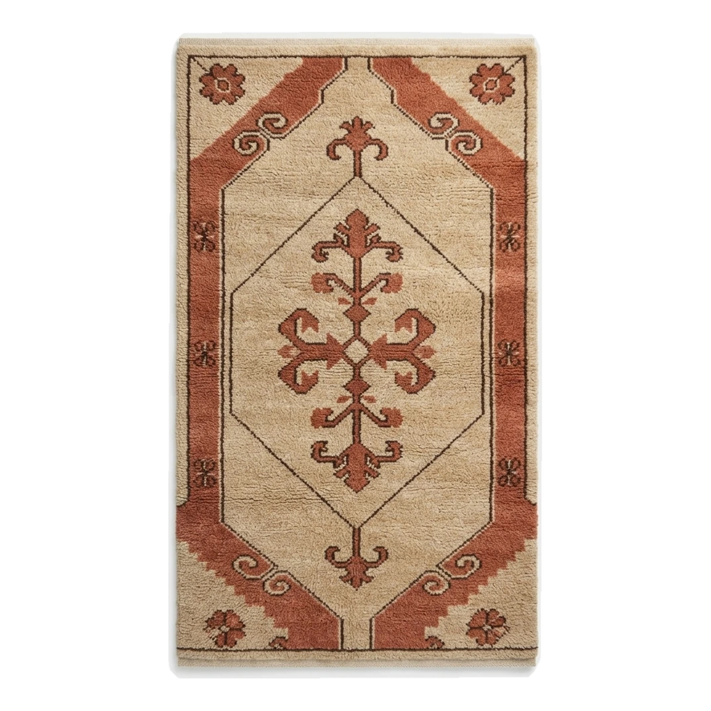 Camel Beige Anatolian Medallion Hand-Tufted Runner with Terracotta Accents