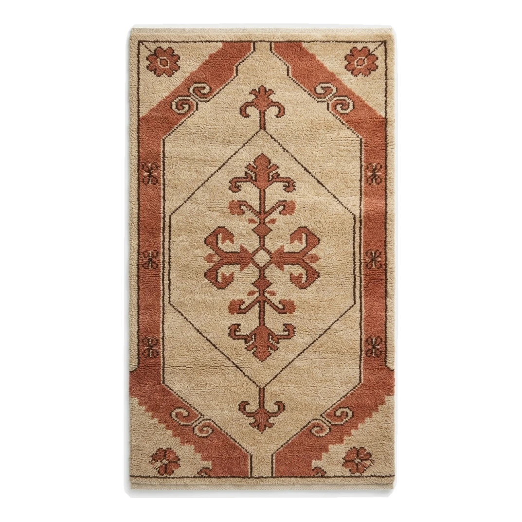 Camel Beige Anatolian Medallion Hand-Tufted Runner with Terracotta Accents