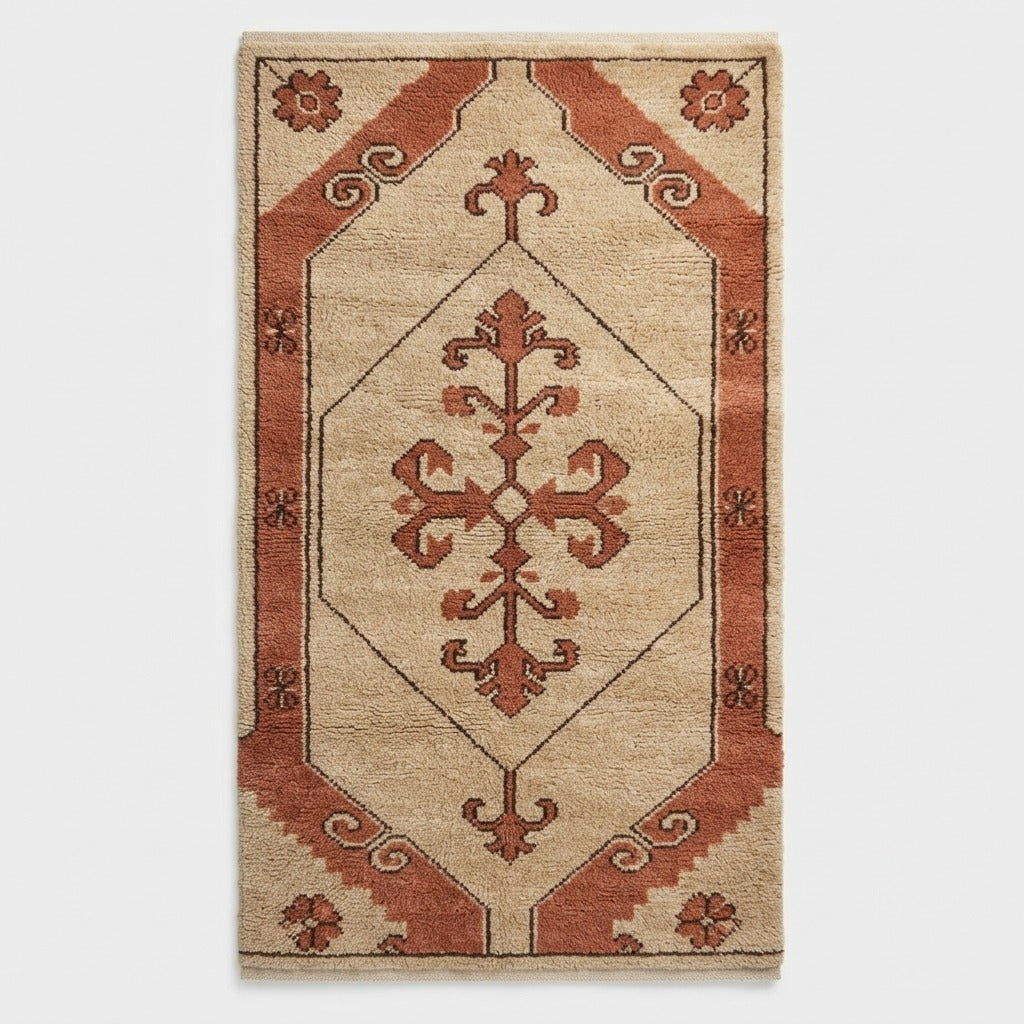 Camel Beige Anatolian Medallion Hand-Tufted Runner with Terracotta Accents - studio photo