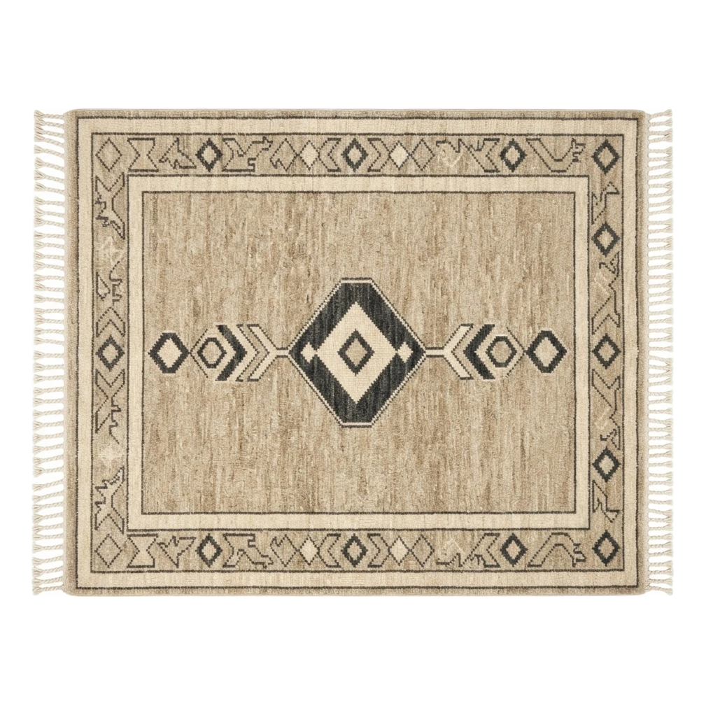 Camel Hand-Knotted Rug with Charcoal Tribal Diamond Medallion - alternate view