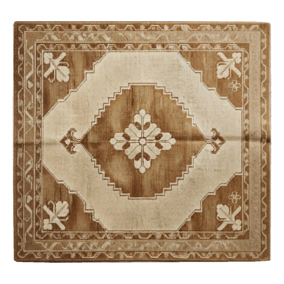 Camel and Cream Diamond Medallion Hand-Knotted Rug - alternate view