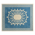 Cerulean Blue Sunburst Medallion Hand-Tufted Rug with Ivory Greek Key Border